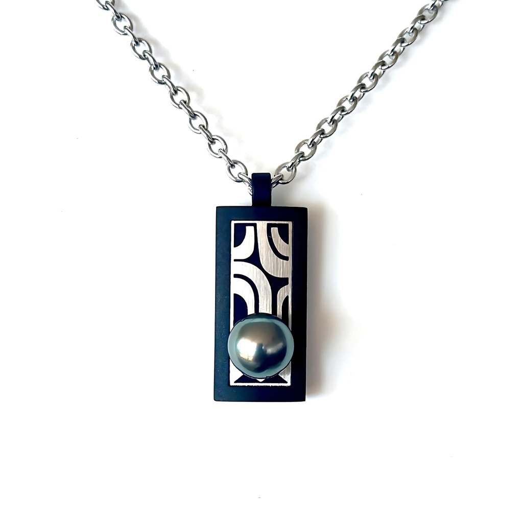 COLLIER HOMME PENDENTIF CARBONE RECTANGLE TATOO