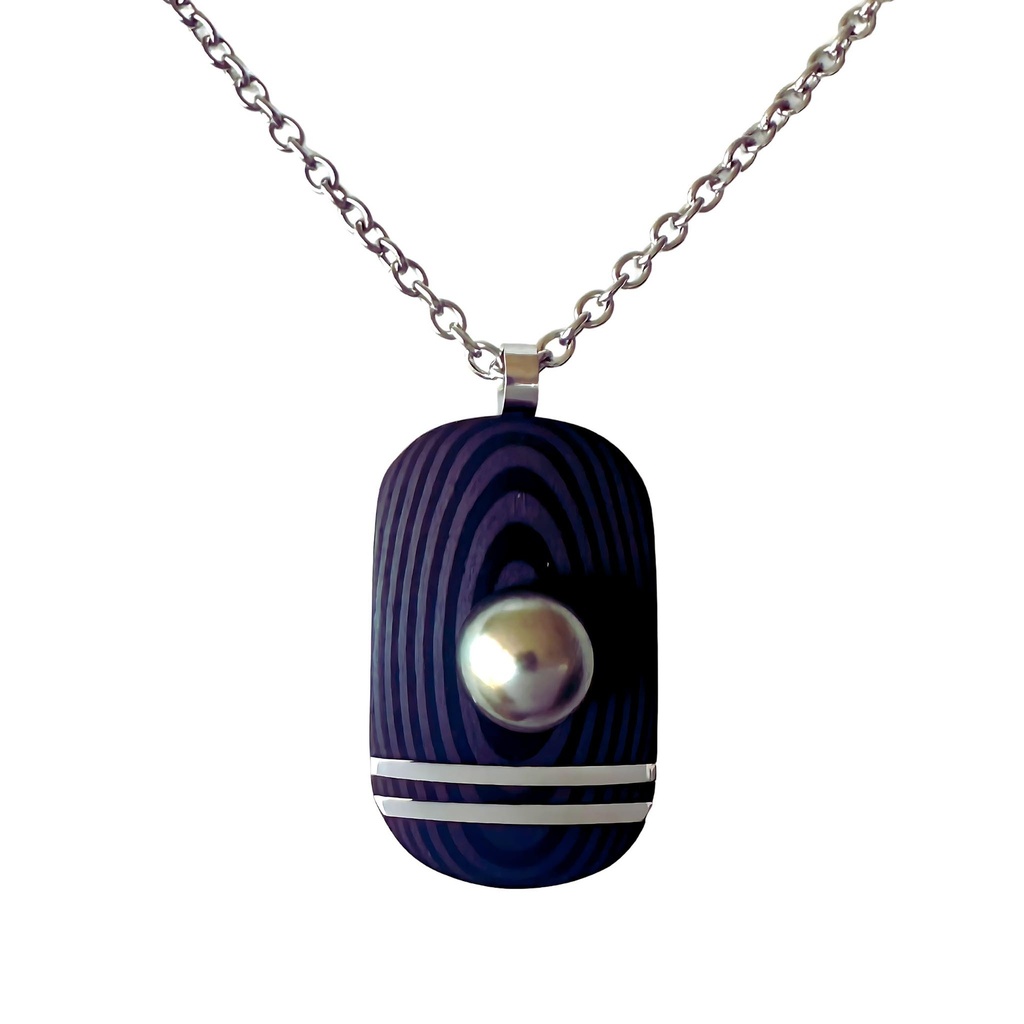 COLLIER HOMME PENDENTIF CARBONE ET PERLE - 2 BARRES