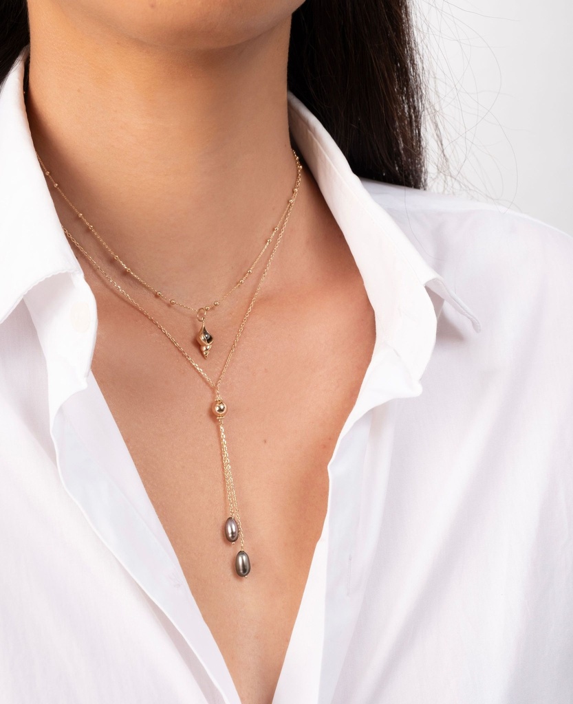 Collier plaqué or chaîne boulettes pendentif coquillage 1 keishi