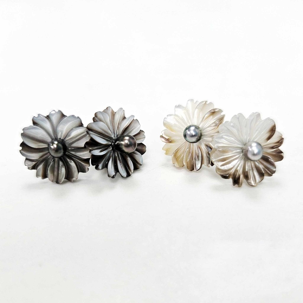 STUDS NACRE FLEUR ET KEISHI - argent