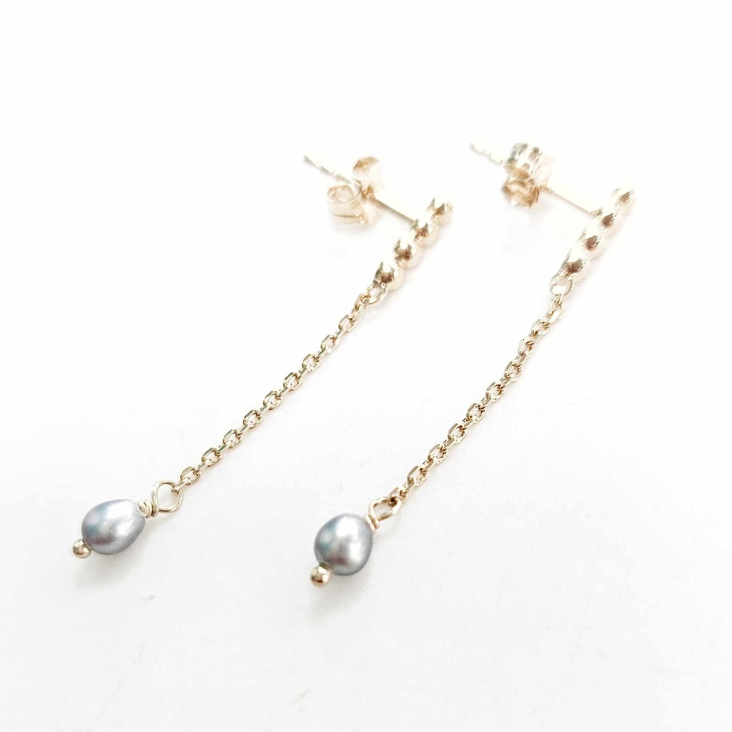 BOUCLES D'OREILLES TIGE CHAINE ET KEISHI - plaqué or