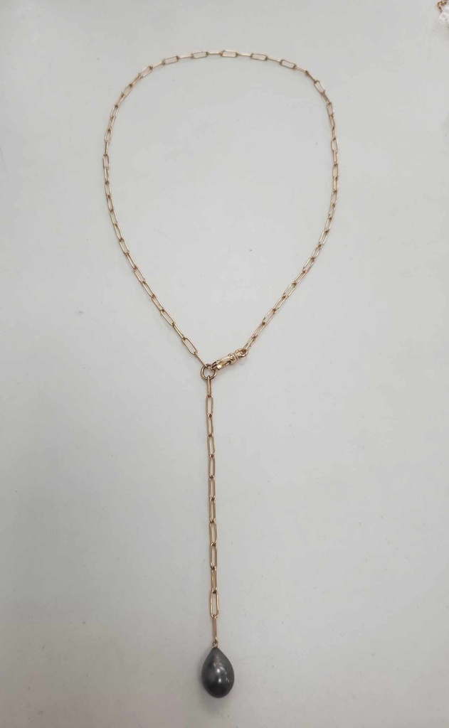 Collier plaqué or grosses mailles 1 perle