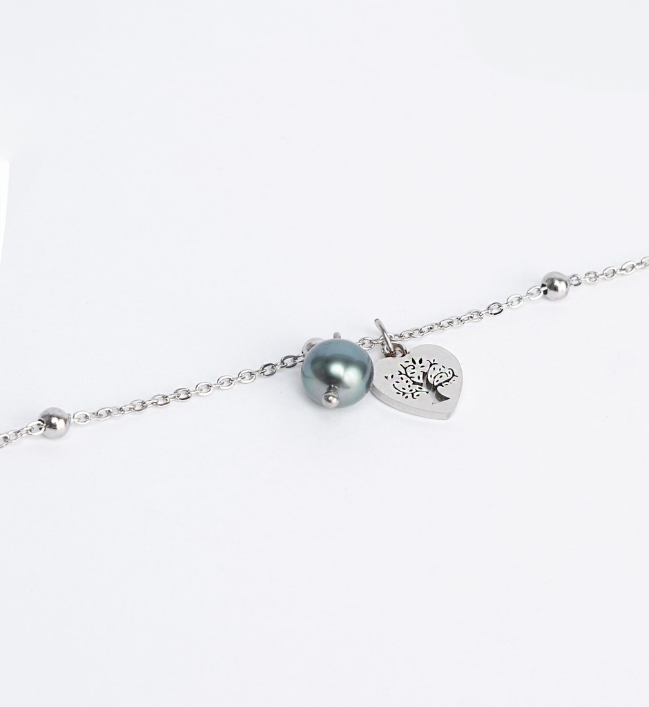 BRACELET COEUR ARBRE DE VIE ET PERLE - acier