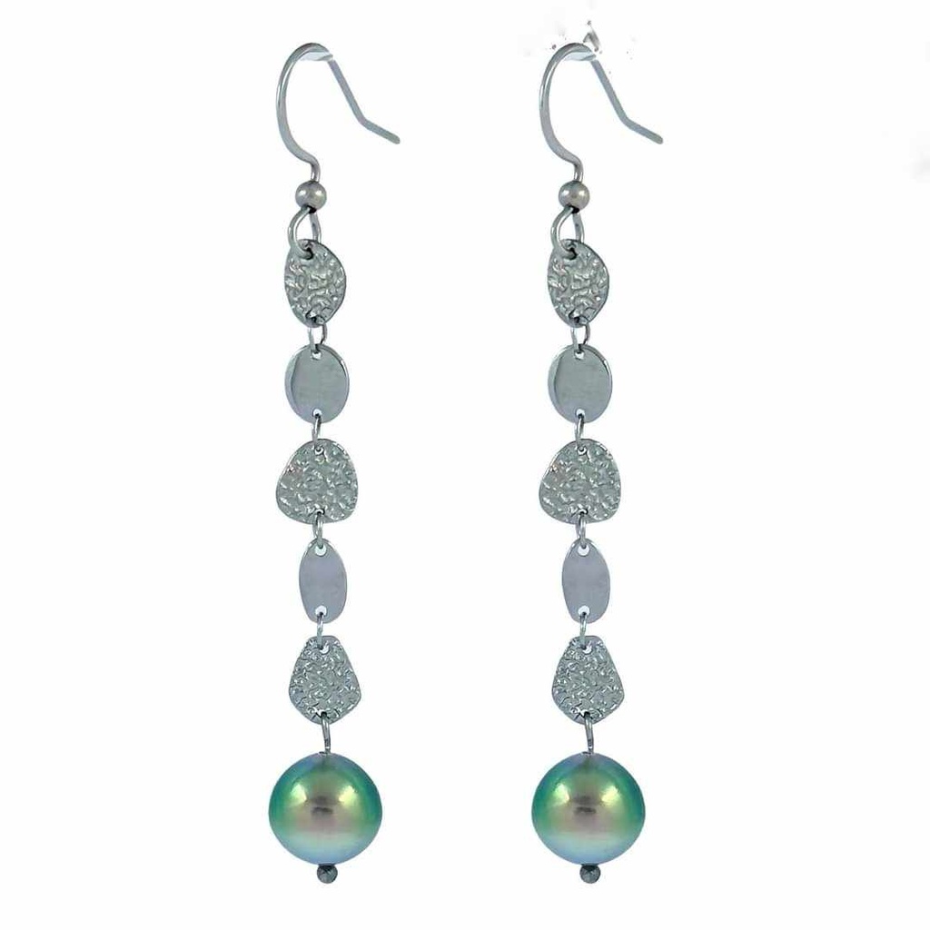 BOUCLES D OREILLES LONGUES PASTILLES ET PERLE - ACIER