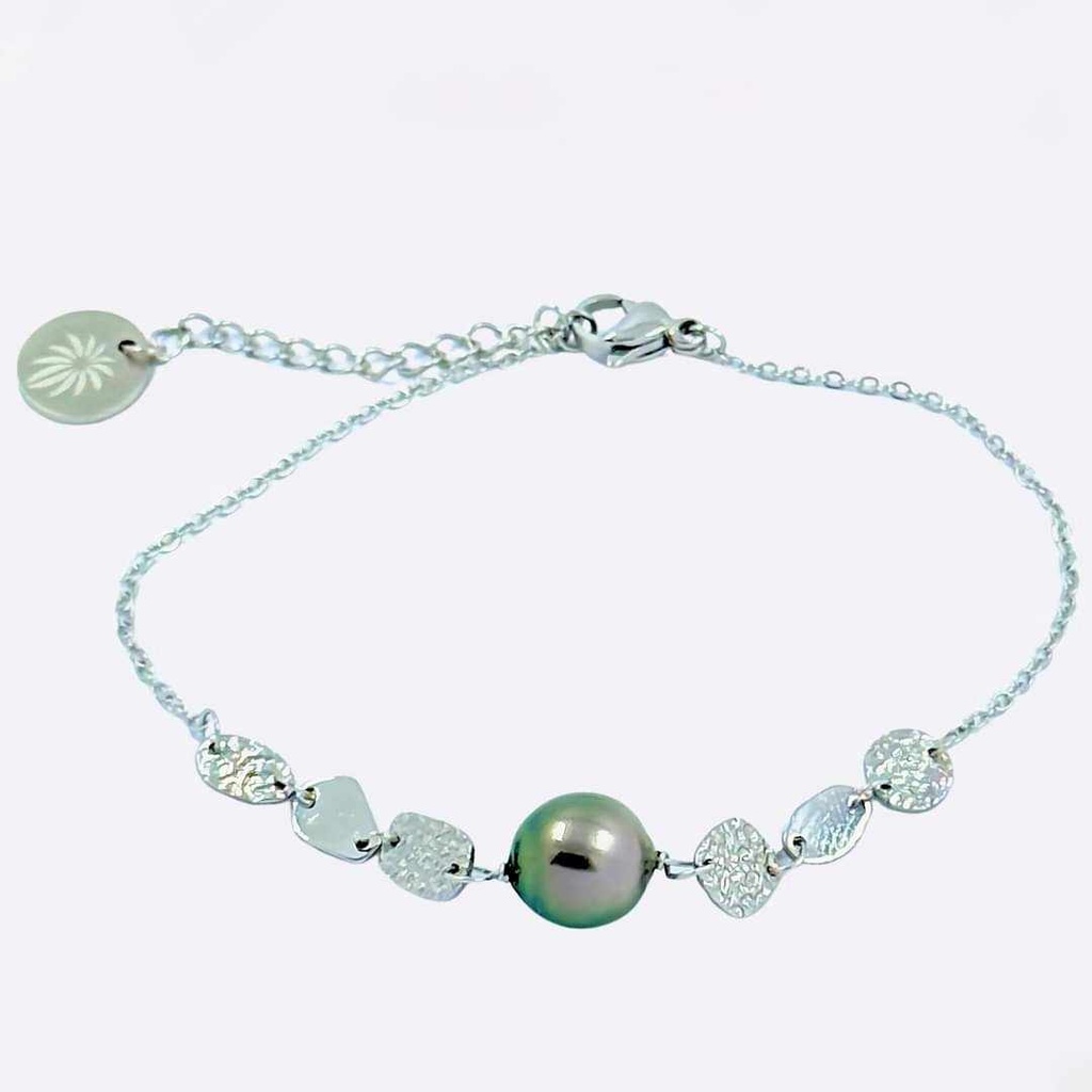 BRACELET MINIMALISTE PASTILLES ET PERLE - ACIER