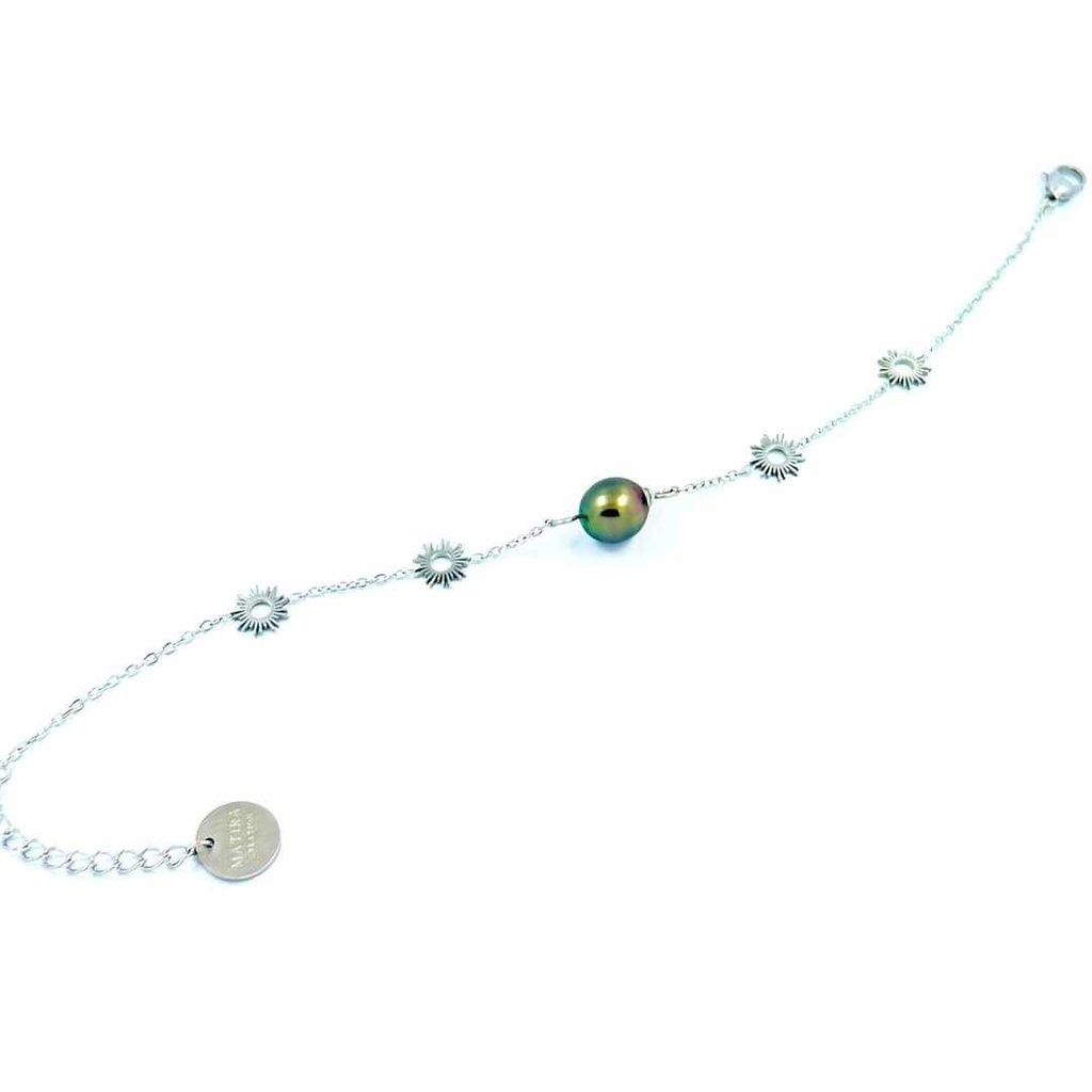 BRACELET MINIMALISTE MINI SOLEIL ET PERLE - ACIER