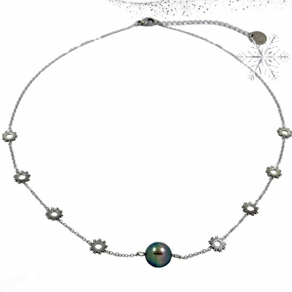 COLLIER MINI SOLEIL ET PERLE - ACIER