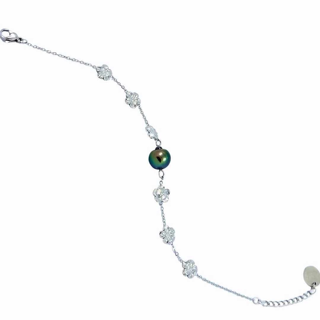 BRACELET FLEURS ET PERLE - ACIER