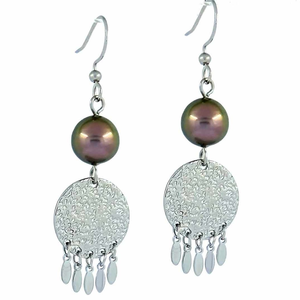 BOUCLES D OREILLES ROND BRELOQUES ET PERLES - TAHITI