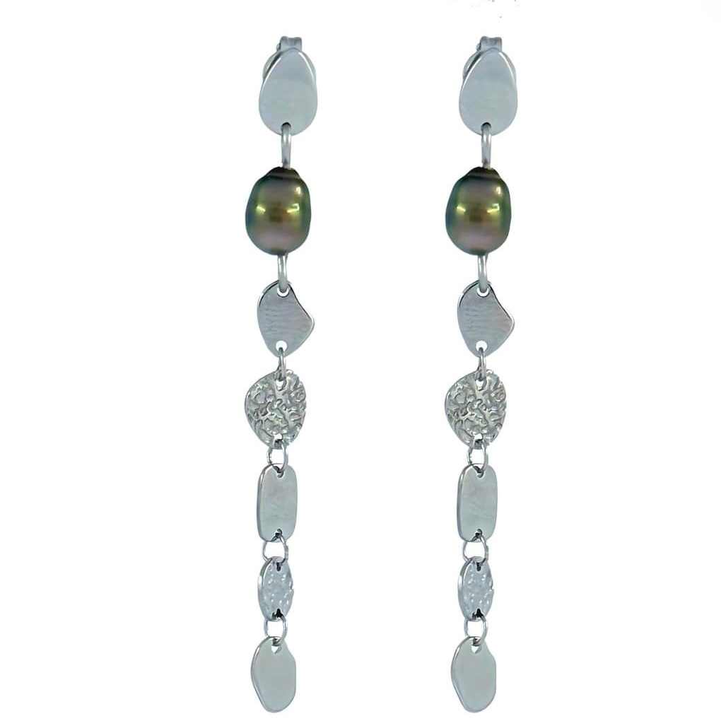 BOUCLES D OREILLES LONGUES AVEC PASTILLES ET KEISHI - ACIER