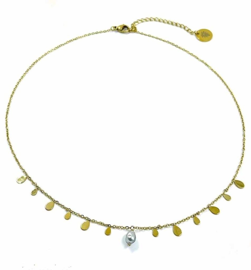 COLLIER MINI GOUTTES ET KEISHI - ACIER DORE