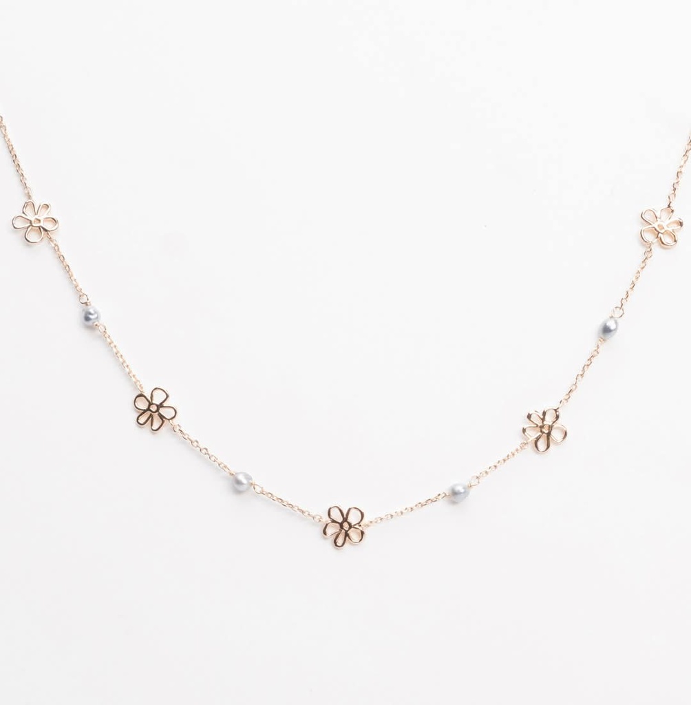 COLLIER plaqué or mini fleurs + 4 keishis