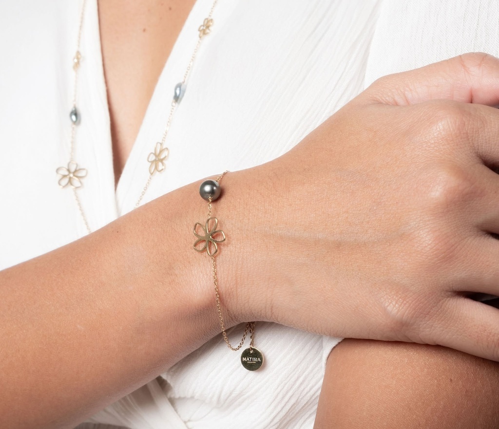 BRACELET PERLE ET TIARE EVIDEE - ACIER DORE