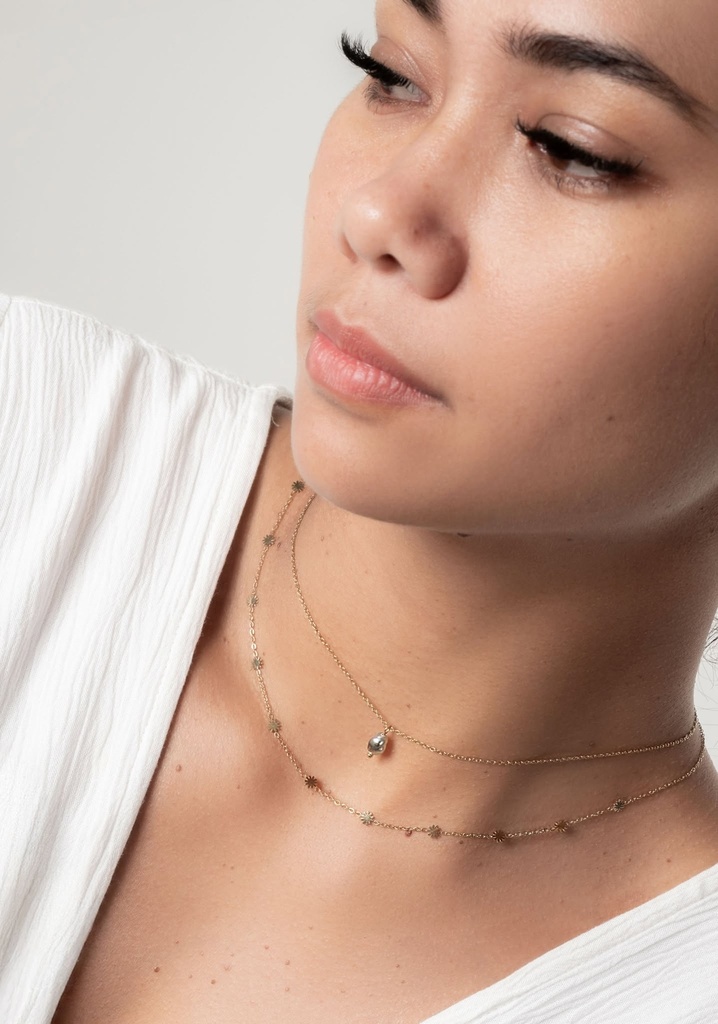 COLLIER DOUBLE MINI SOLEILS ET KEISHI - ACIER DORE