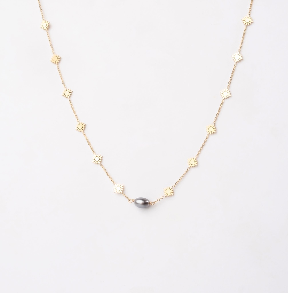 COLLIER MINI FLEURS ET KEISHI - ACIER DORE