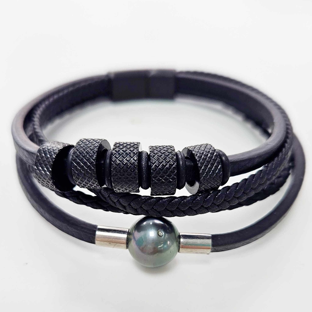 BRACELET HOMME 4 CUIRS PERLE DE TAHITI