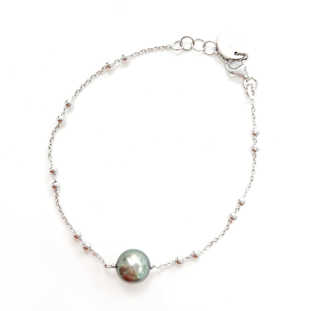 BRACELET ARGENT DOUBLE BOULETTES ET PERLE DE TAHITI - ARGENT