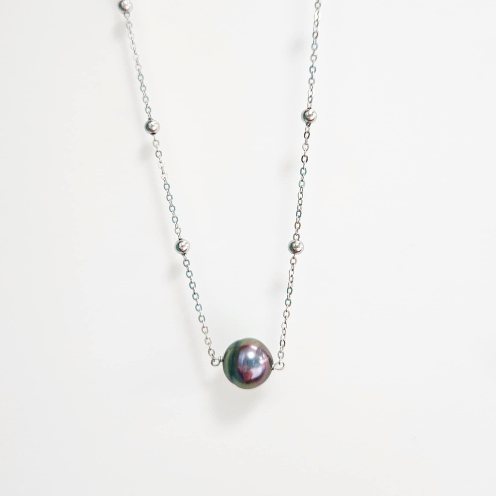 COLLIER ARGENT BOULETTES ET PERLE DE TAHITI