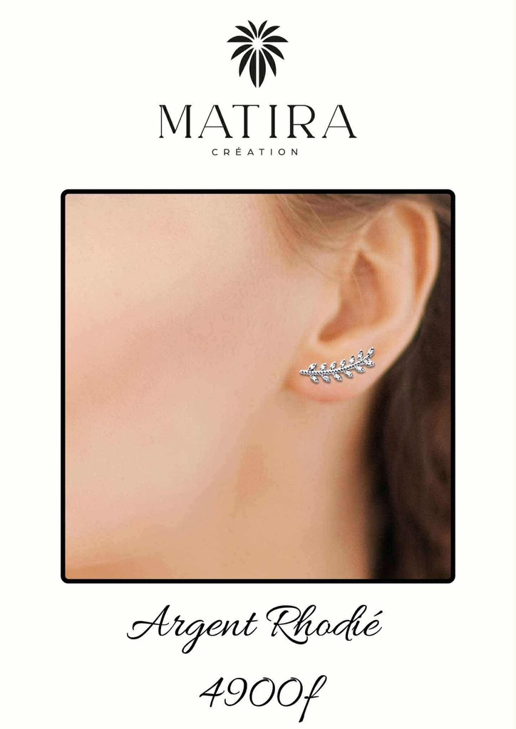 Boucles d'oreilles grimpante en argent feuilles de Laurier zircons