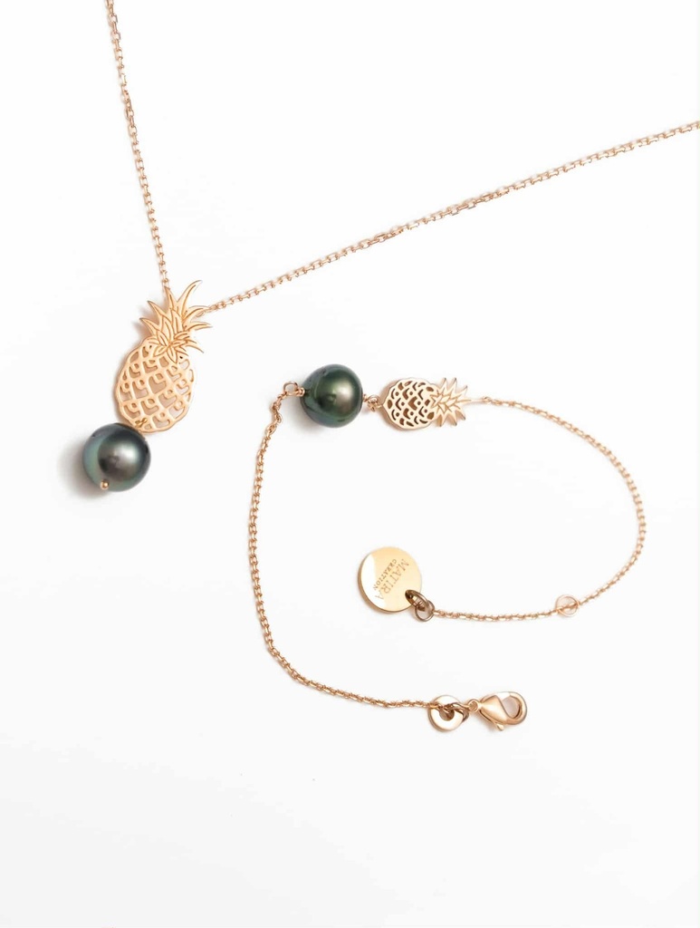 Bracelet plaqué or ananas 1 perle de tahiti