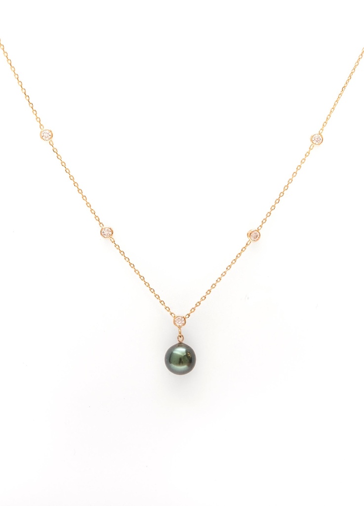 Collier plaqué or strass + 1 perle de Tahiti