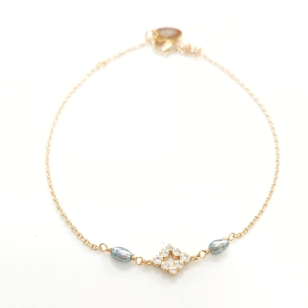 BRACELET LOSANGE ZIRCONS ET KEISHIS - PLAQUE OR