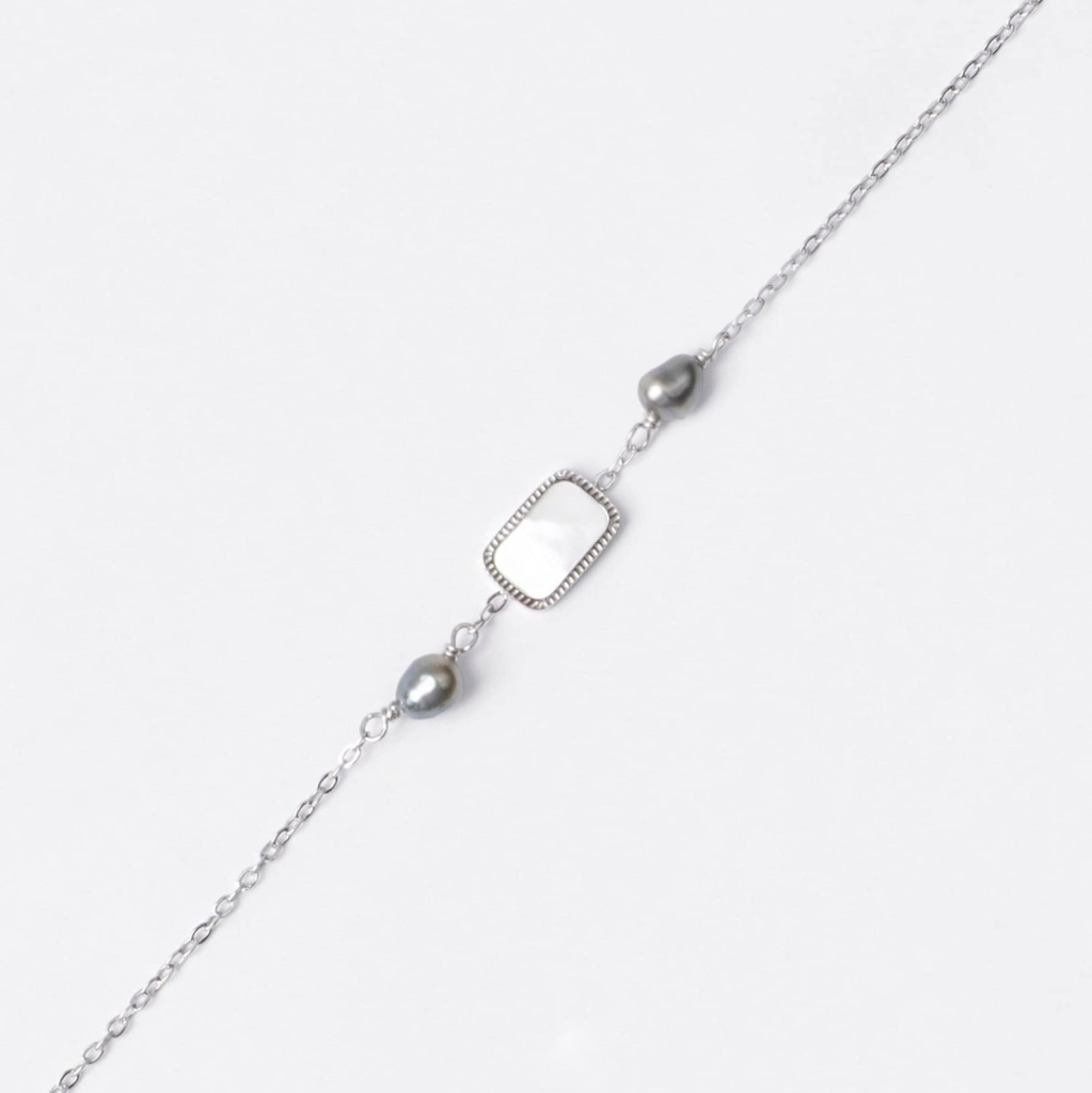 BRACELET 2 KEISHIS ET RECTANGLE NACRE - ACIER