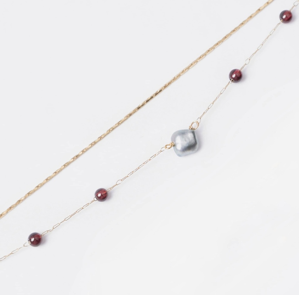 BRACELET DOUBLE KEISHI PIERRES RONDES - ACIER DORE