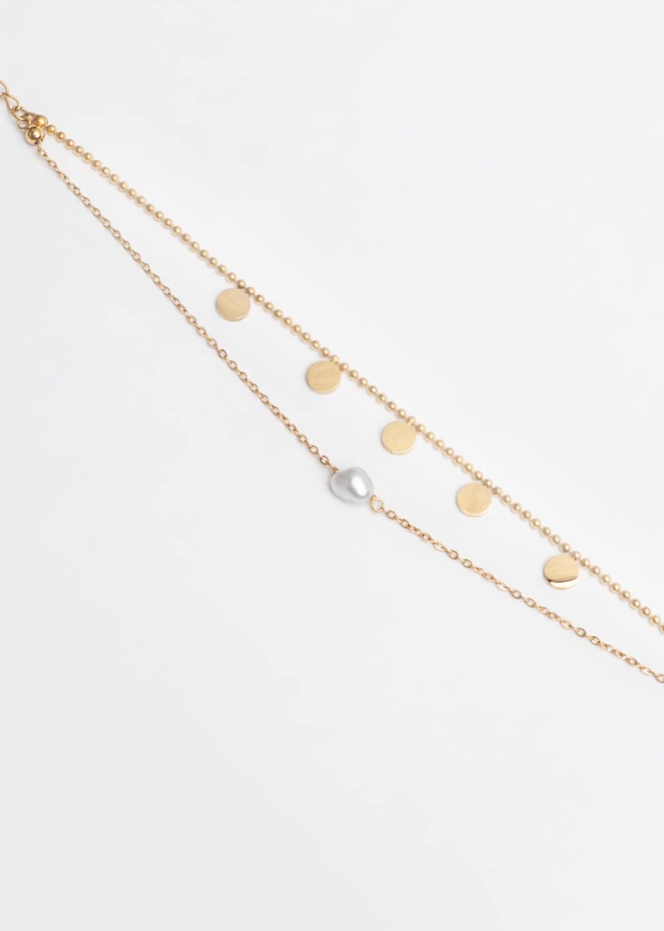 BRACELET DOUBLE PASTILLE ET KEISHI - ACIER DORE