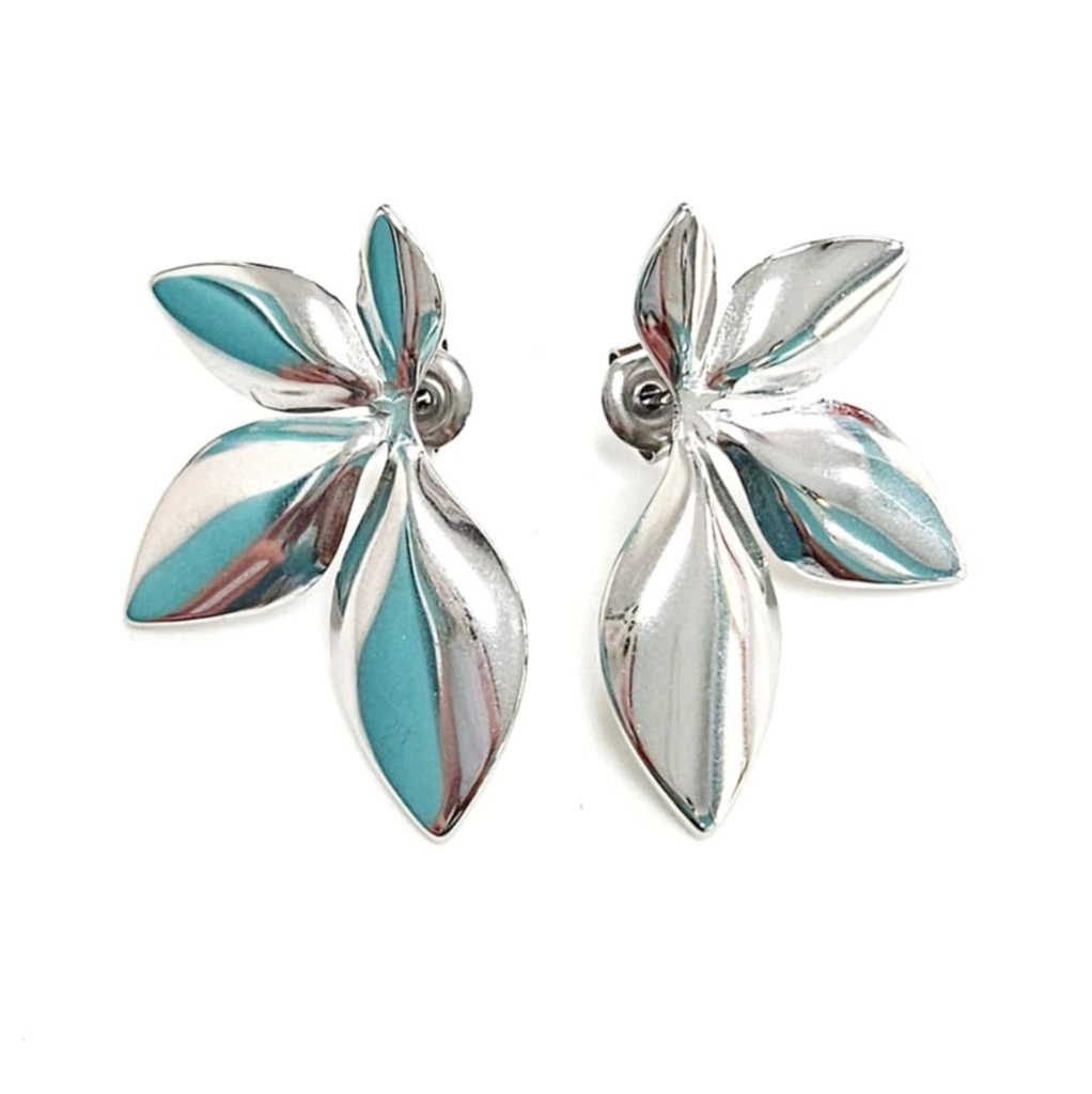 BOUCLES D OREILLES DEMI FLEURS - ACIER GRIS / DORE