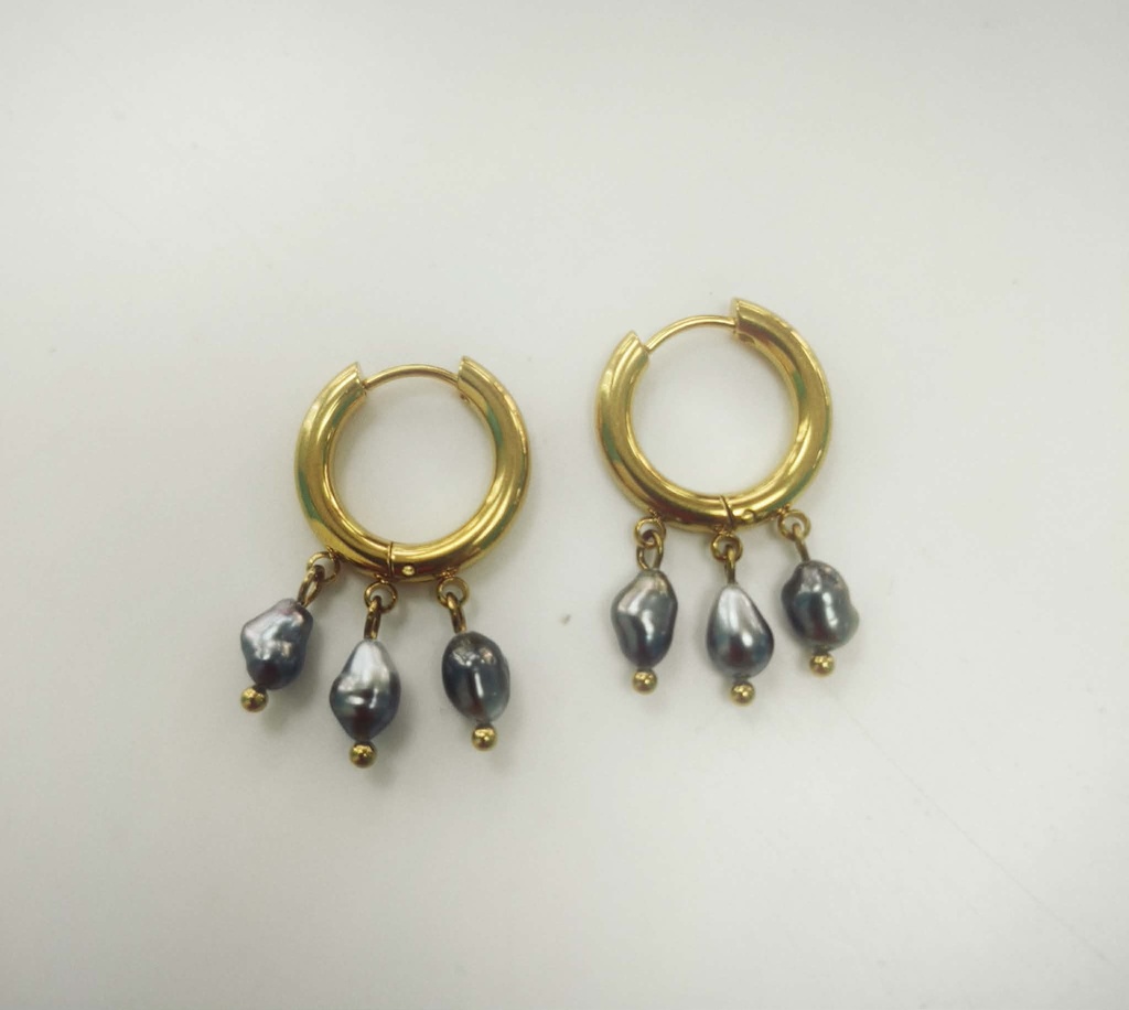 Créoles en acier doré + 3 keishis