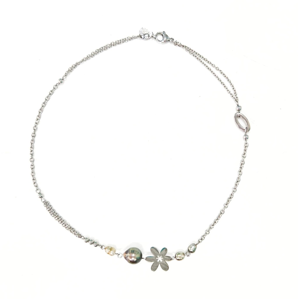 COLLIER TIARE 1 PERLE 3 KEISHIS - ACIER