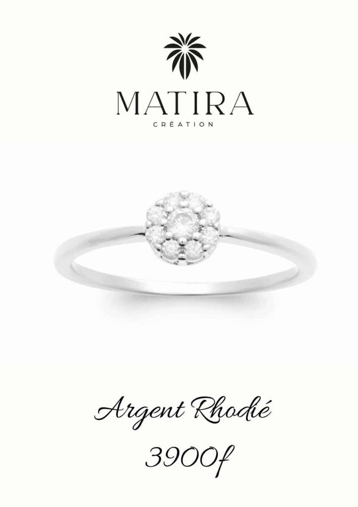 Bague argent fleur en zirconium