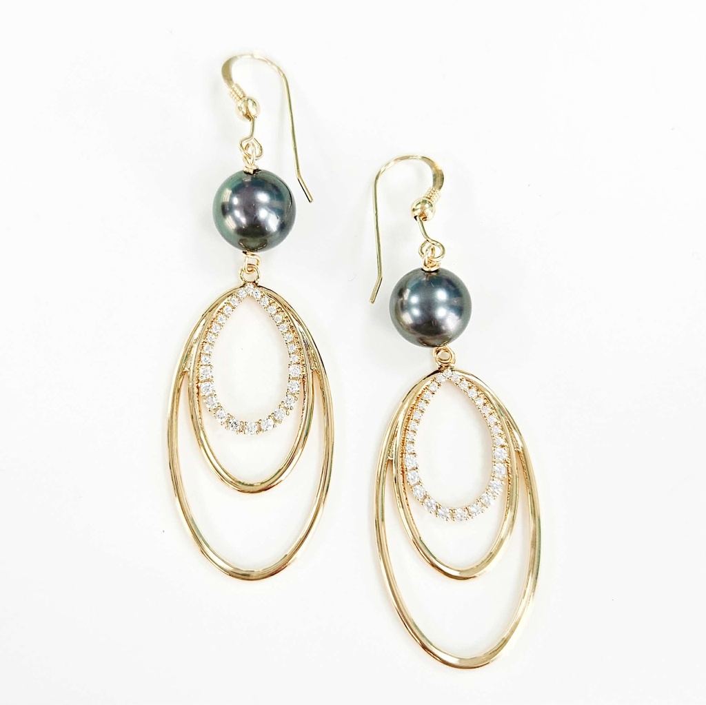 Boucles d oreilles Larmes perles et zircons - plaqué or