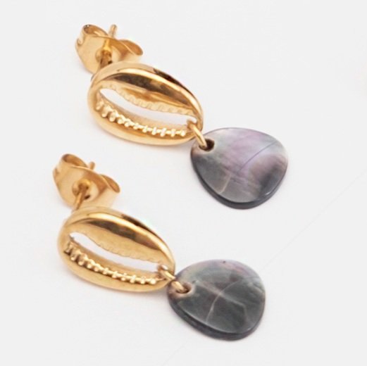 BOUCLES D OREILLES MINI CORI ET MINI NACRE - ACIER DORE