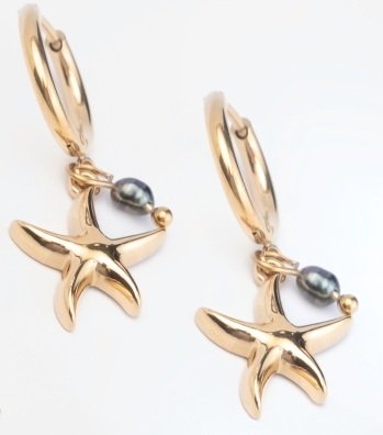 MINI CREOLES ETOILE DE MER ET KEISHI - ACIER DORE