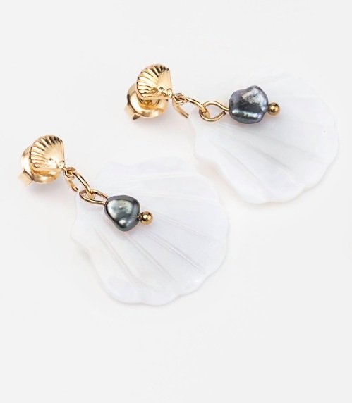 BOUCLES D OREILLES NACRE ST JACQUES + KEISHI - ACIER DORE