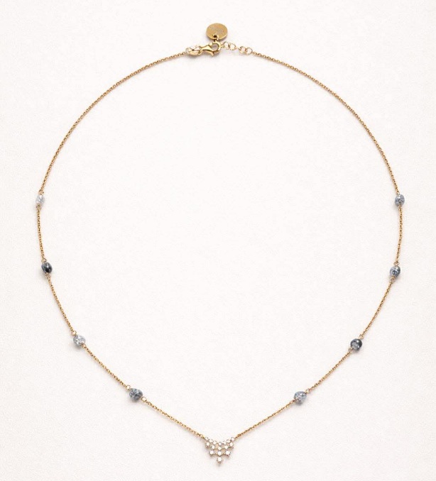 COLLIER CASCADE DE ZIRCONS ET 8 KEISHIS - PLAQUE OR
