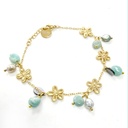 Bracelet acier doré fleurs + pierres + 3 keishis