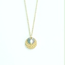 Collier acier doré estampe martelée + nacre + keishi