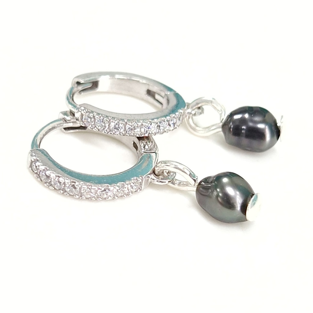 MINI CREOLES ZIRCONS ET KEISHI - ARGENT