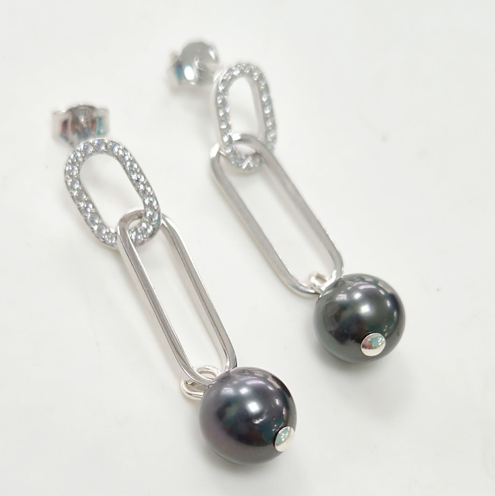BOUCLES D OREILLES ARGENT RECTANGLE ET PERLE