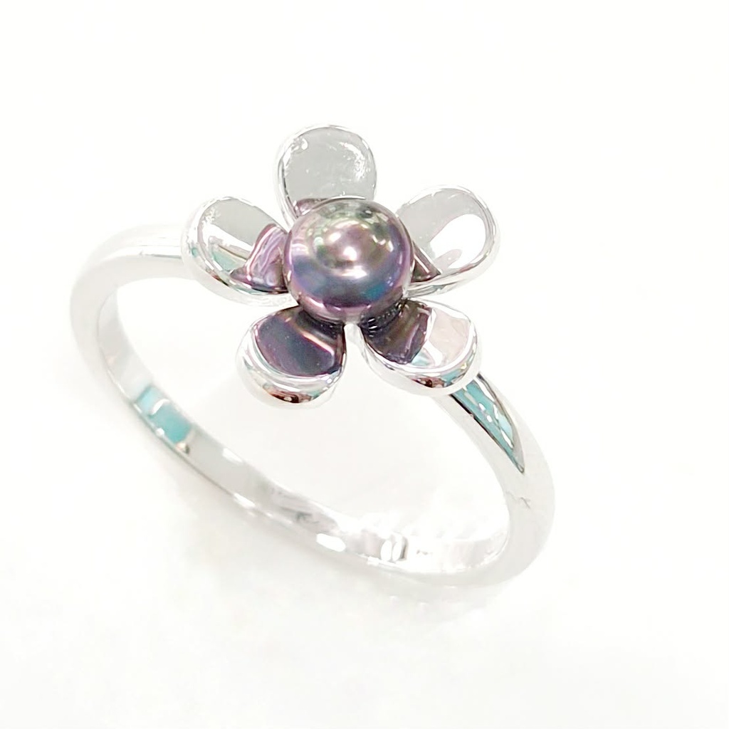 BAGUE ARGENT FLEUR 5 PETALES ET 1 KEISHI