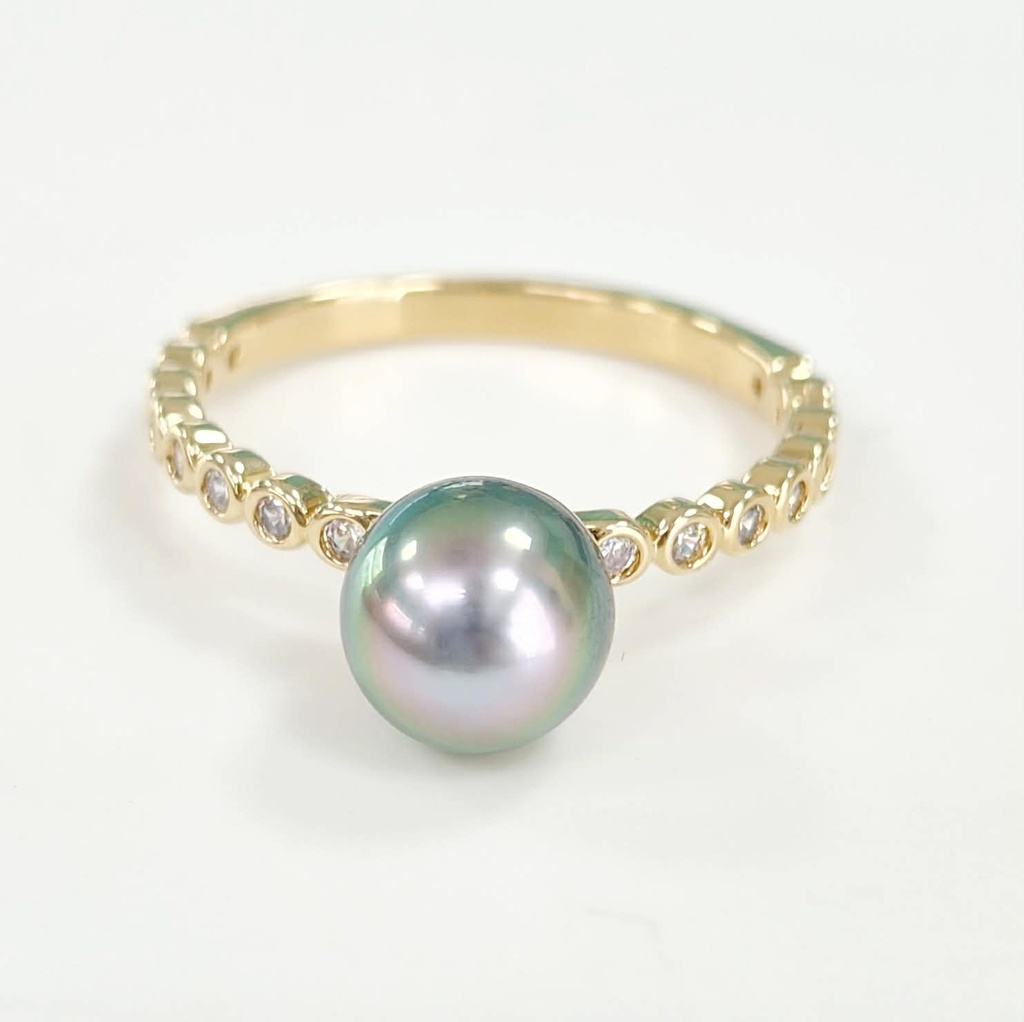 BAGUE SEMI ETERNITE ZIRCONS ET PERLE - PLAQUE OR