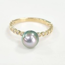 BAGUE SEMI ETERNITE ZIRCONS ET PERLE - PLAQUE OR