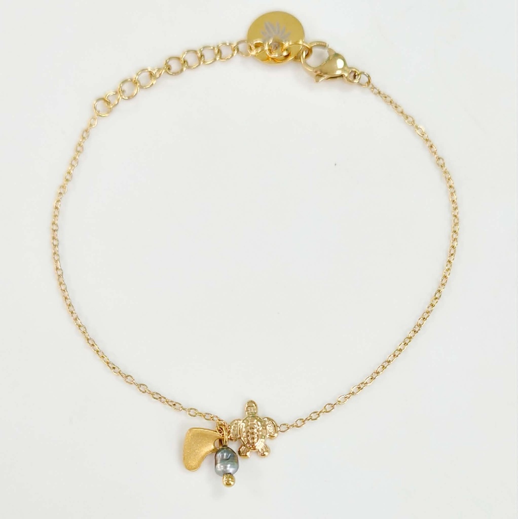 BRACELET TORTUE COEUR ET KEISHI - ACIER DORE