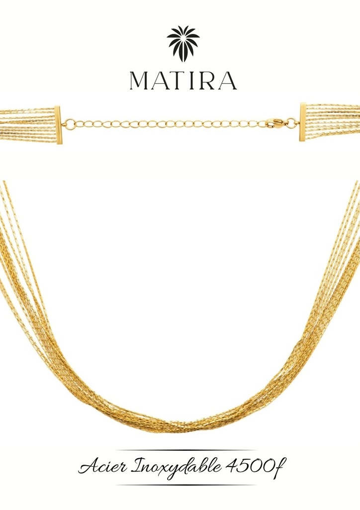 COLLIER multi rangs acier doré