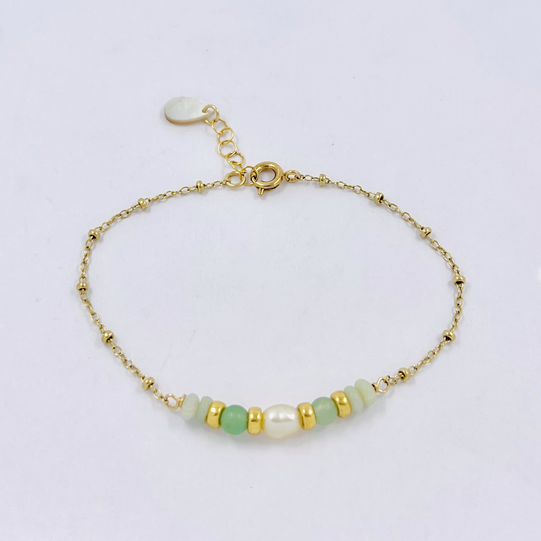 Bracelet plaqué or Tige 1 keishi, aventurine et nacre