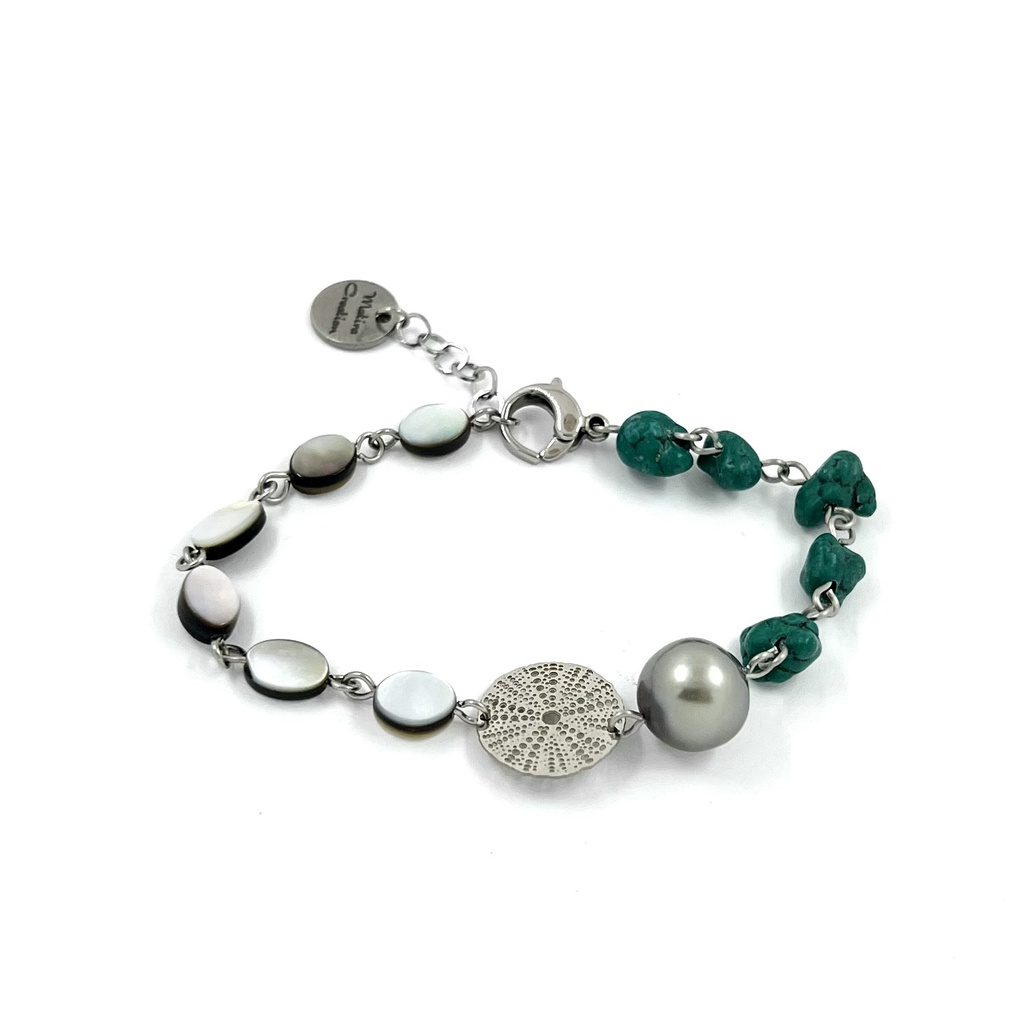 Bracelet Oursin Perle, Turquoise&amp;Nacre