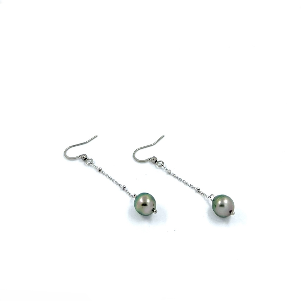 Boucles d'oreilles chaine et perle - acier